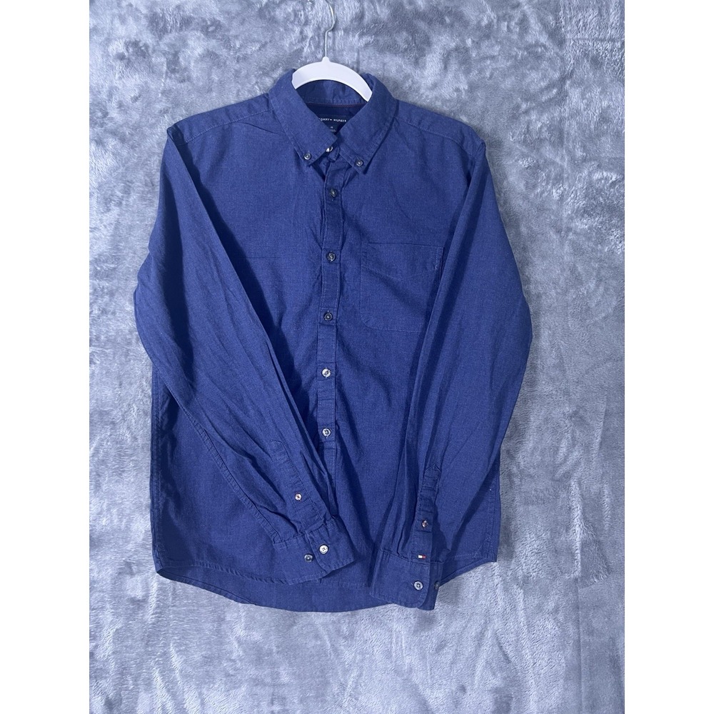 Tommy Hilfiger Mens Navy Blue Button Down Shirt New York Fit Long Sleeve Medium